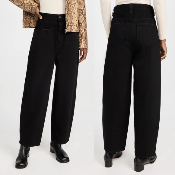 ❌SOLD❌NWT Khaite Preen Denim Pants Curved In-seam Wide-leg Jeans Sz 30 Black - Picture 2 of 11